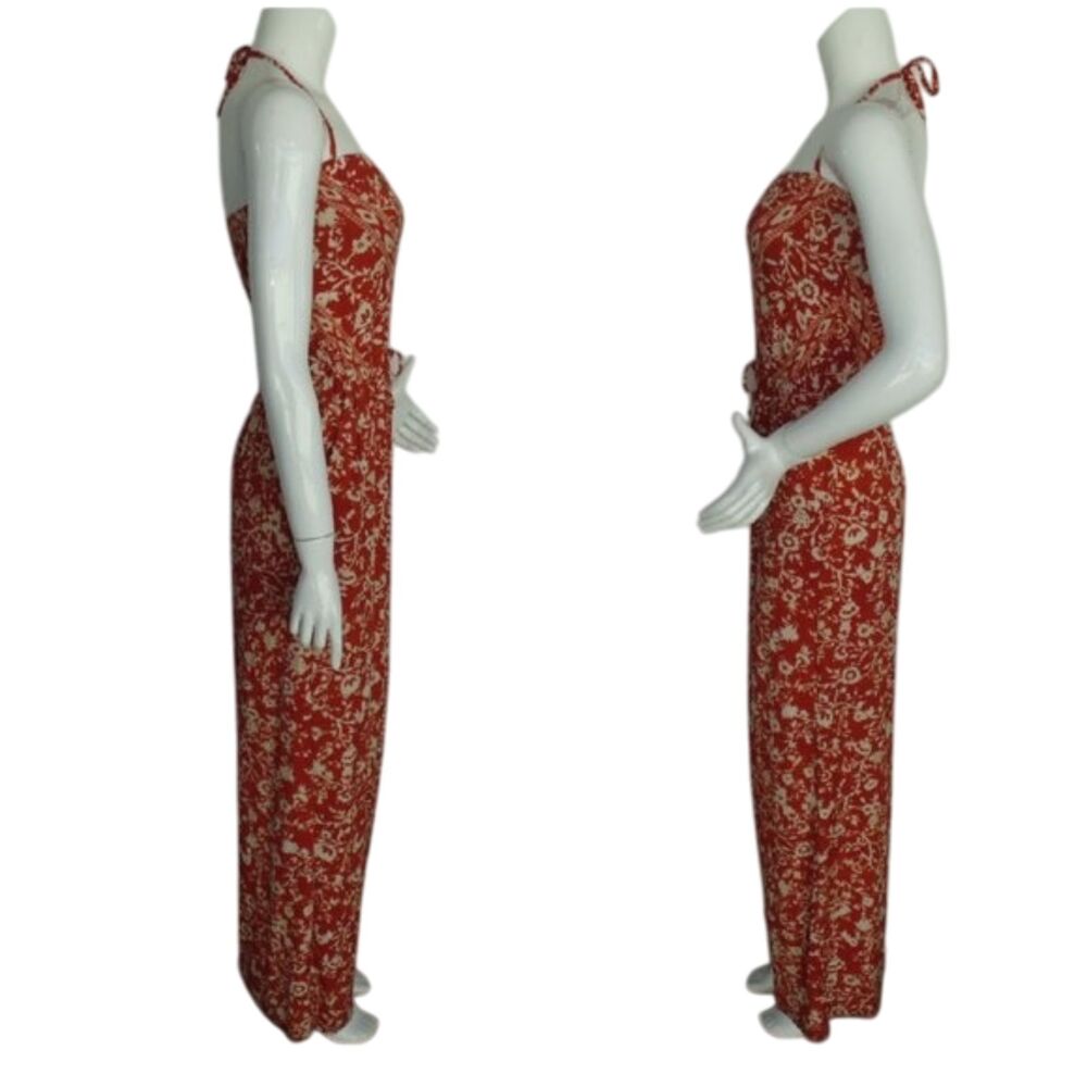 ROBIN PICCONE Jumpsuit, S, Rust Floral, Halter Spaghetti Straps, Wide leg - Picture 14 of 14